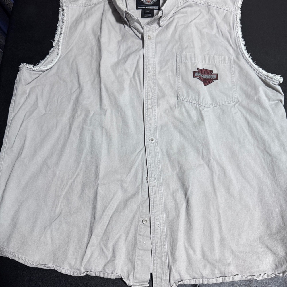 Harley Davidson Sleeveless Shirt Mens 3XL Tan Solid Graphic Biker Cotton